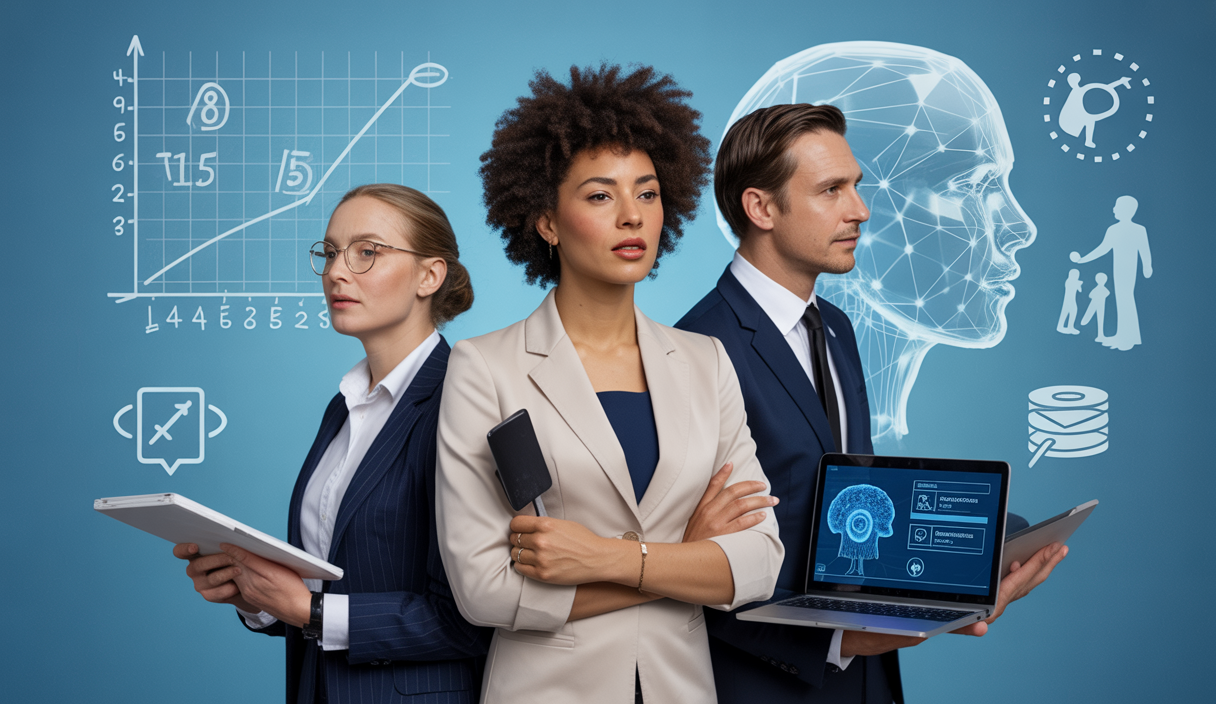 Illustration stylisée représentant la transformation de la formation professionnelle en 2025 intégrant compétences, financement et intelligence artificielle